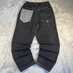 FUBU The Collection Baggy Jeans Mens 34x34 Black Denim Y2K Streetwear